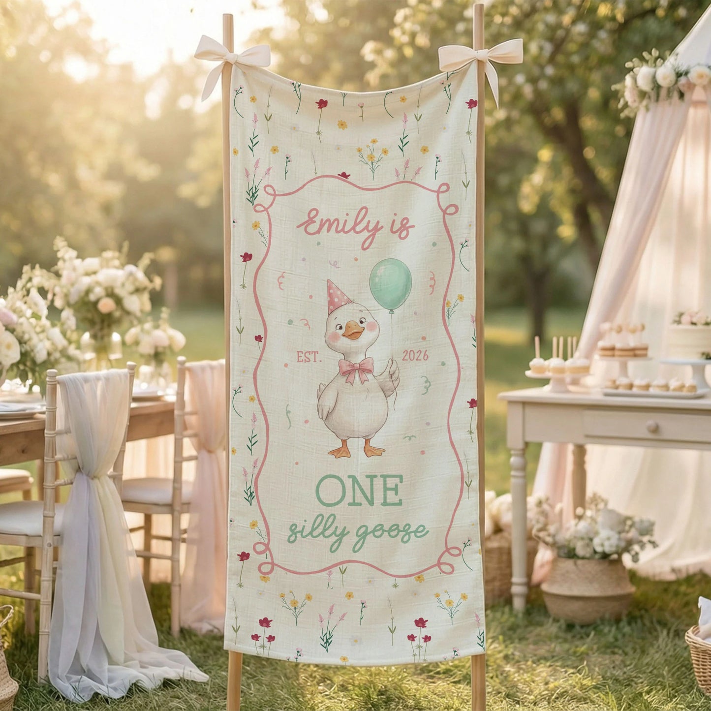 One Silly Goose First Birthday Banner Personalized Goose 1st Birthday Backdrop Custom Name Birthday Tapestry