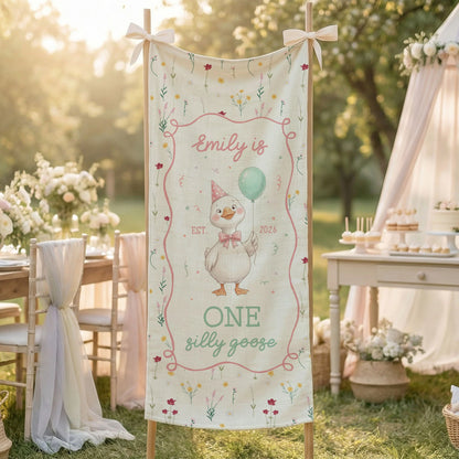 One Silly Goose First Birthday Banner Personalized Goose 1st Birthday Backdrop Custom Name Birthday Tapestry