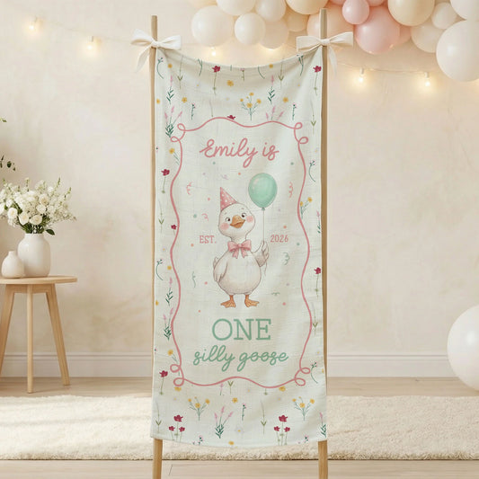 One Silly Goose First Birthday Banner Personalized Goose 1st Birthday Backdrop Custom Name Birthday Tapestry