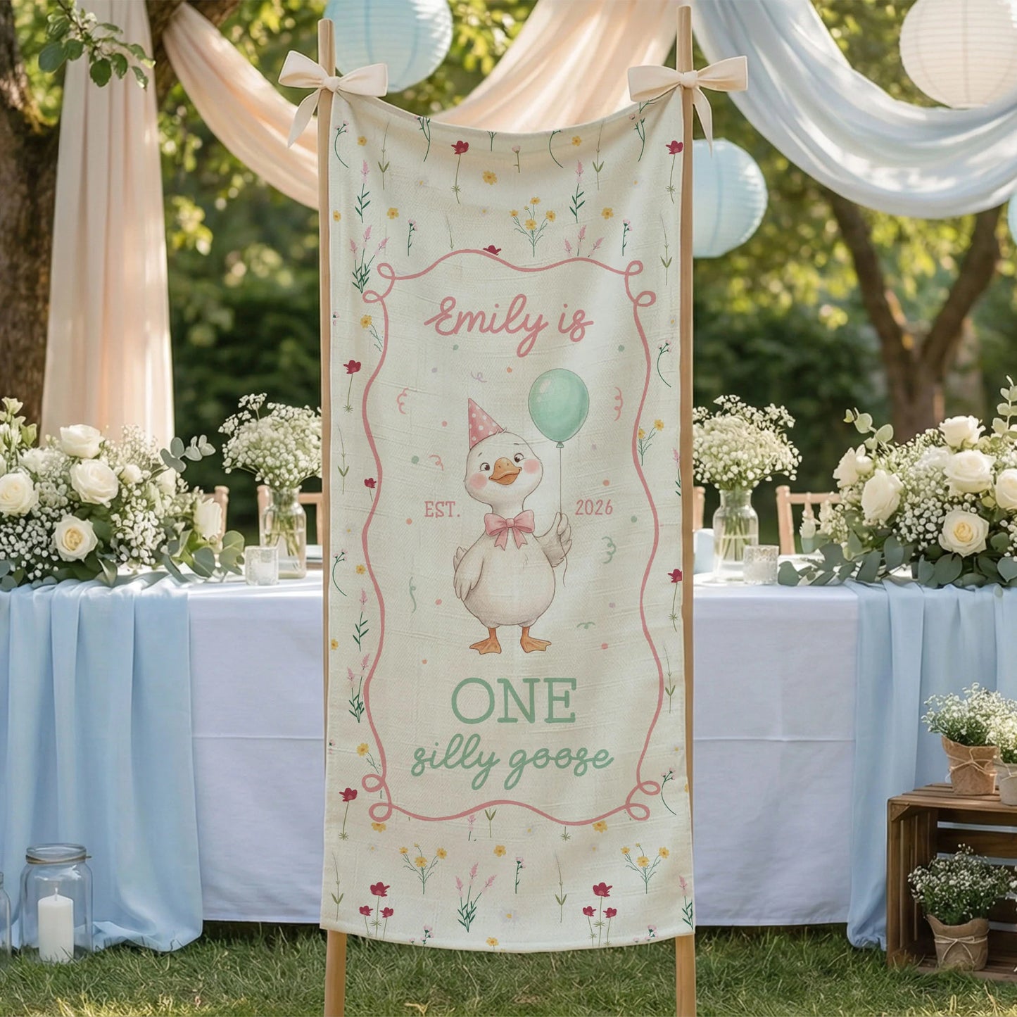 One Silly Goose First Birthday Banner Personalized Goose 1st Birthday Backdrop Custom Name Birthday Tapestry