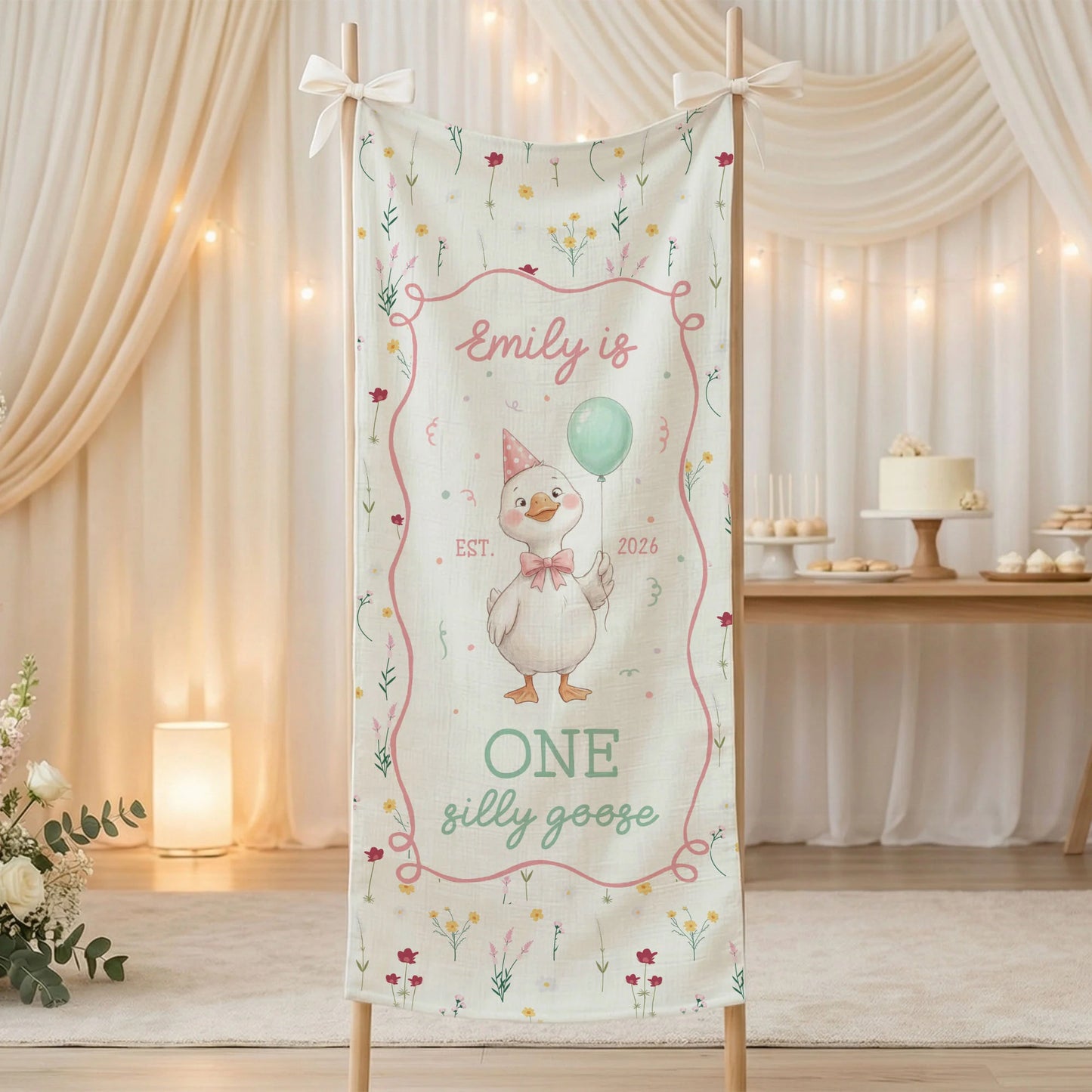 One Silly Goose First Birthday Banner Personalized Goose 1st Birthday Backdrop Custom Name Birthday Tapestry