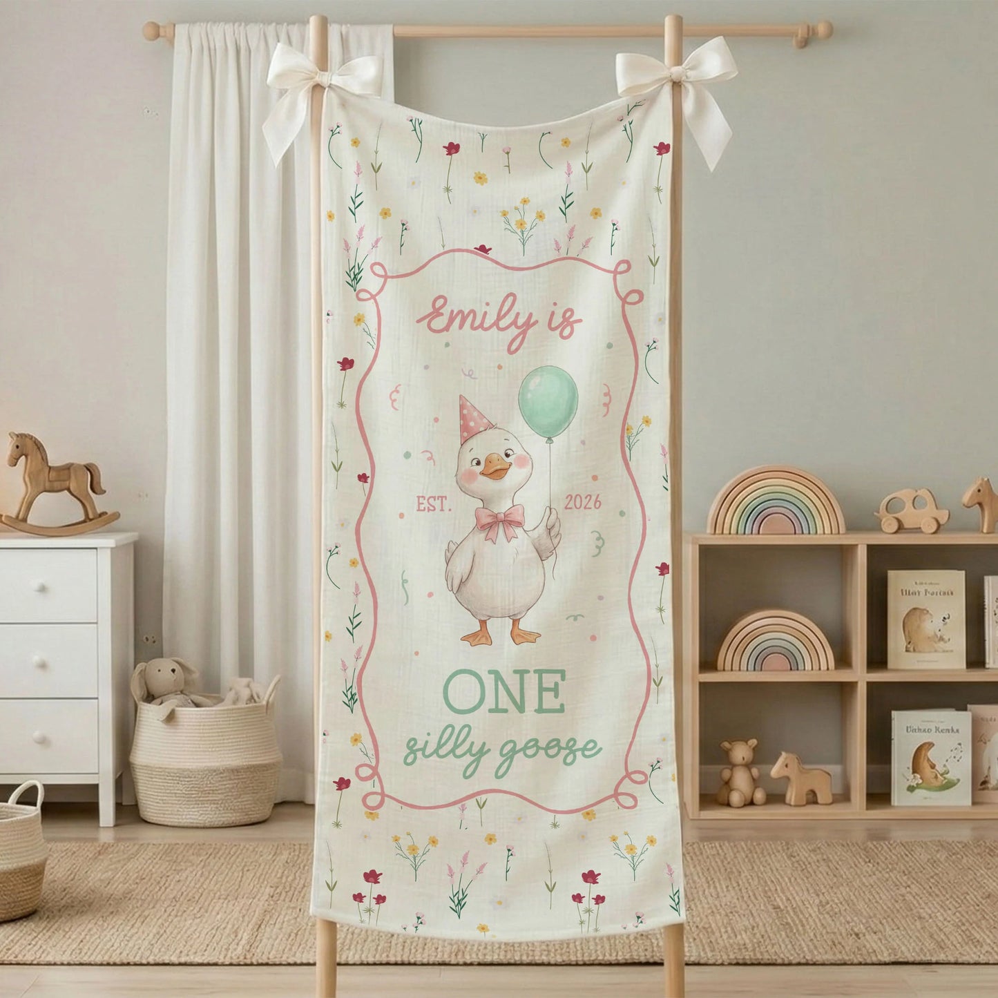 One Silly Goose First Birthday Banner Personalized Goose 1st Birthday Backdrop Custom Name Birthday Tapestry
