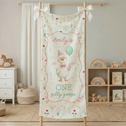 One Silly Goose First Birthday Banner Personalized Goose 1st Birthday Backdrop Custom Name Birthday Tapestry