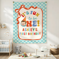 It's Fun to be One Birthday Tapestry Custom Photo First Birthday Banner Personalized Baby Party Backdrop