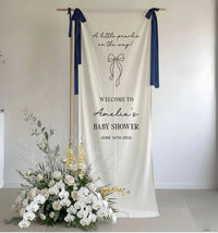 Baby Shower Banner Stand Personalized Baby Shower Welcome Sign A Little Pearls on the Way Custom Name Linen Decor