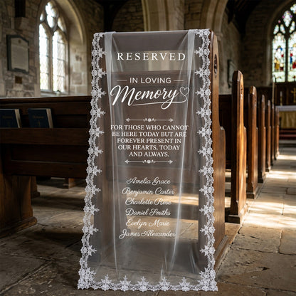 Custom In Loving Memory Wedding Chair Sign, Sheer Lace Reserved Banner, Remembrance Ceremony Decor