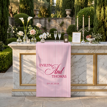 Personalized Linen striped bar or event Sign, Custom Wedding Welcome Sign With Name & Date, Linen Bar Menu Banner
