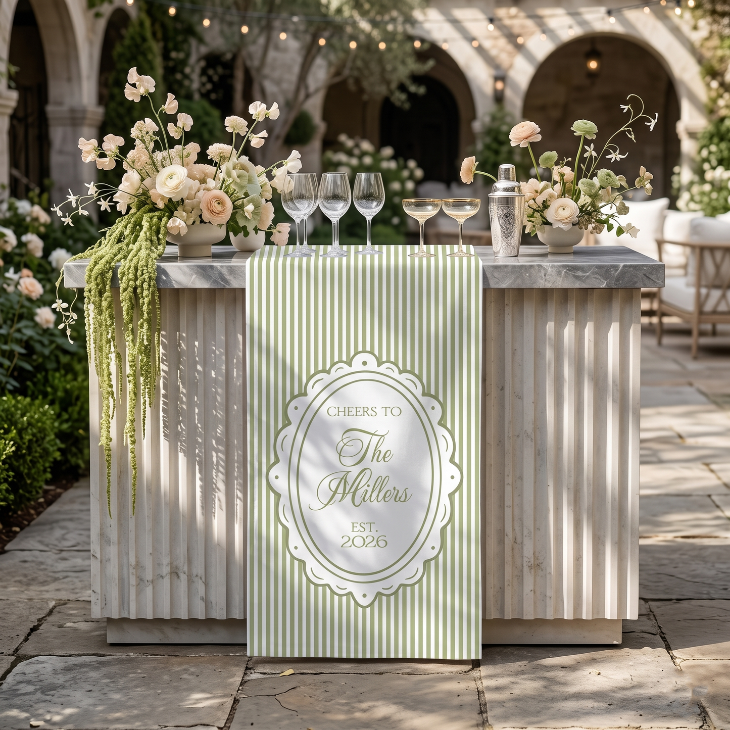 Personalized Linen striped bar or event Sign, Custom Wedding Welcome Sign, Linen Bar Menu Banner