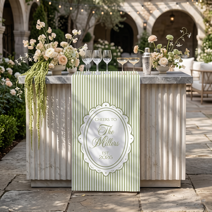 Personalized Linen striped bar or event Sign, Custom Wedding Welcome Sign, Linen Bar Menu Banner