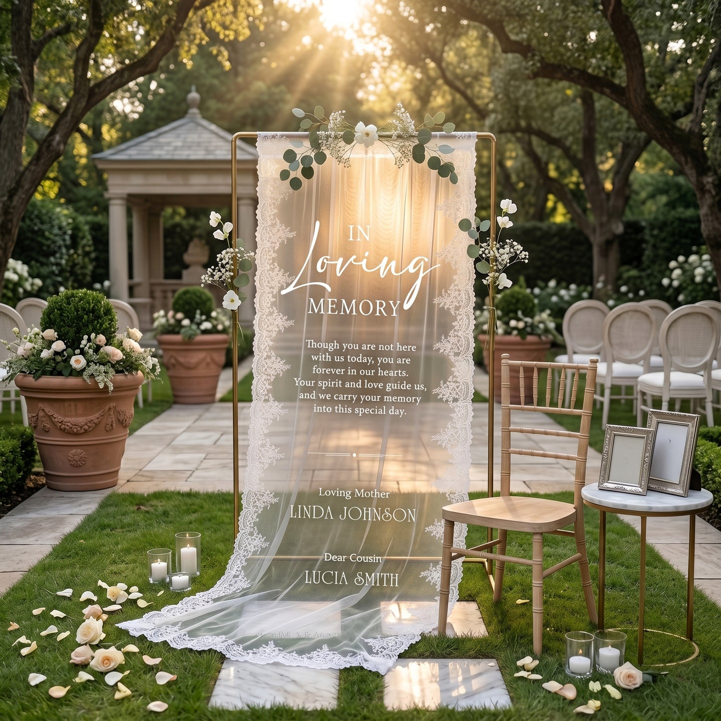 Wedding Memorial Chair Banner, In Loving Memory Lace Sign, Reserved Seat Wedding Sign