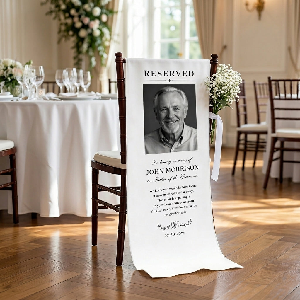 Personalized Father of Groom Photo, Reserved Wedding Memorial Chair Sign, In Loving Memory Sign