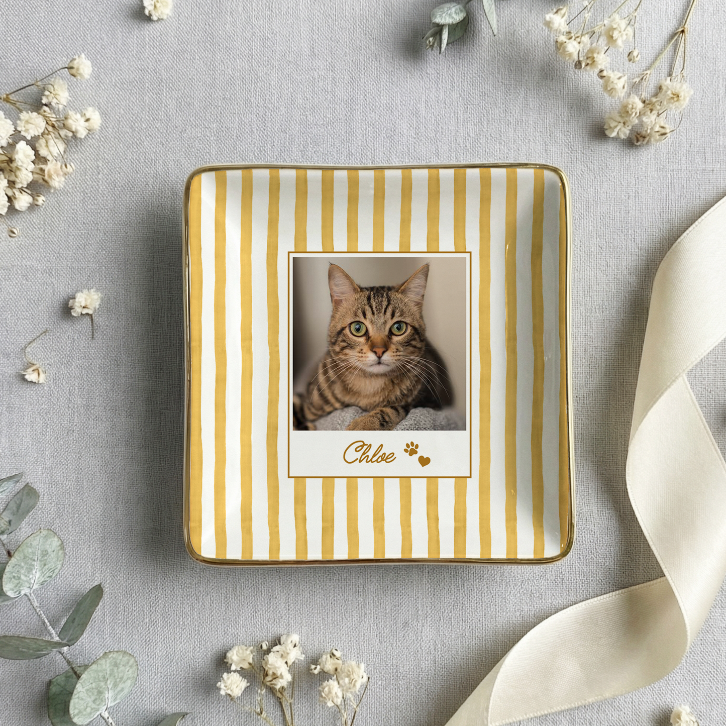 Custom Pet Jewelry Ring Dish, Dog Cat Portrait Ceramic Trinket Tray, Gift For Pet Owner