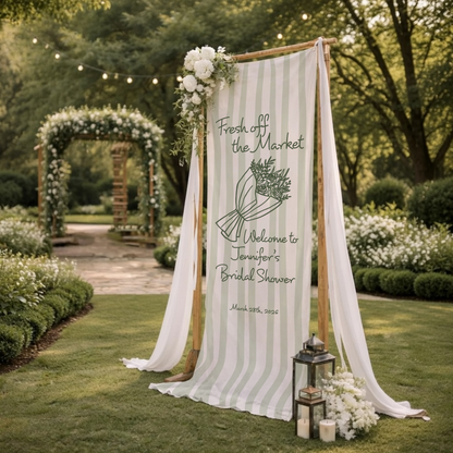 Bridal Shower Banner, Fresh Off The Market Theme Sign, Personalized Welcome Linen Decor