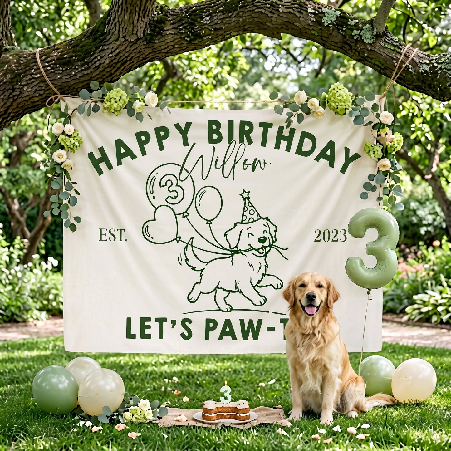 Let's Pawty Birthday, Custom Pet Banner Birthday Party Backdrop, Puppy Party Welcome Sign For Pet Owner