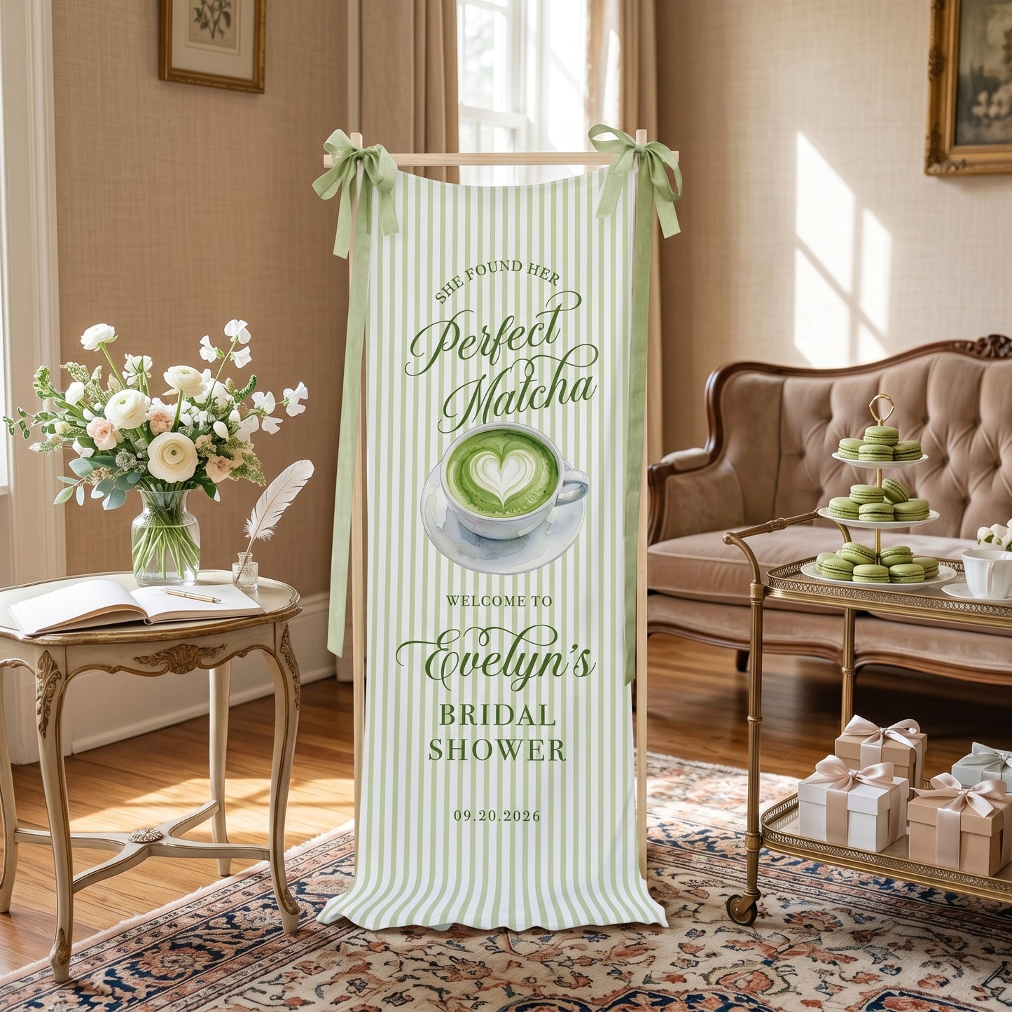 Bridal Shower Banner, Bridal Shower Welcome Sign, Matcha Party Backdrop, Custom Bride To Be Decor