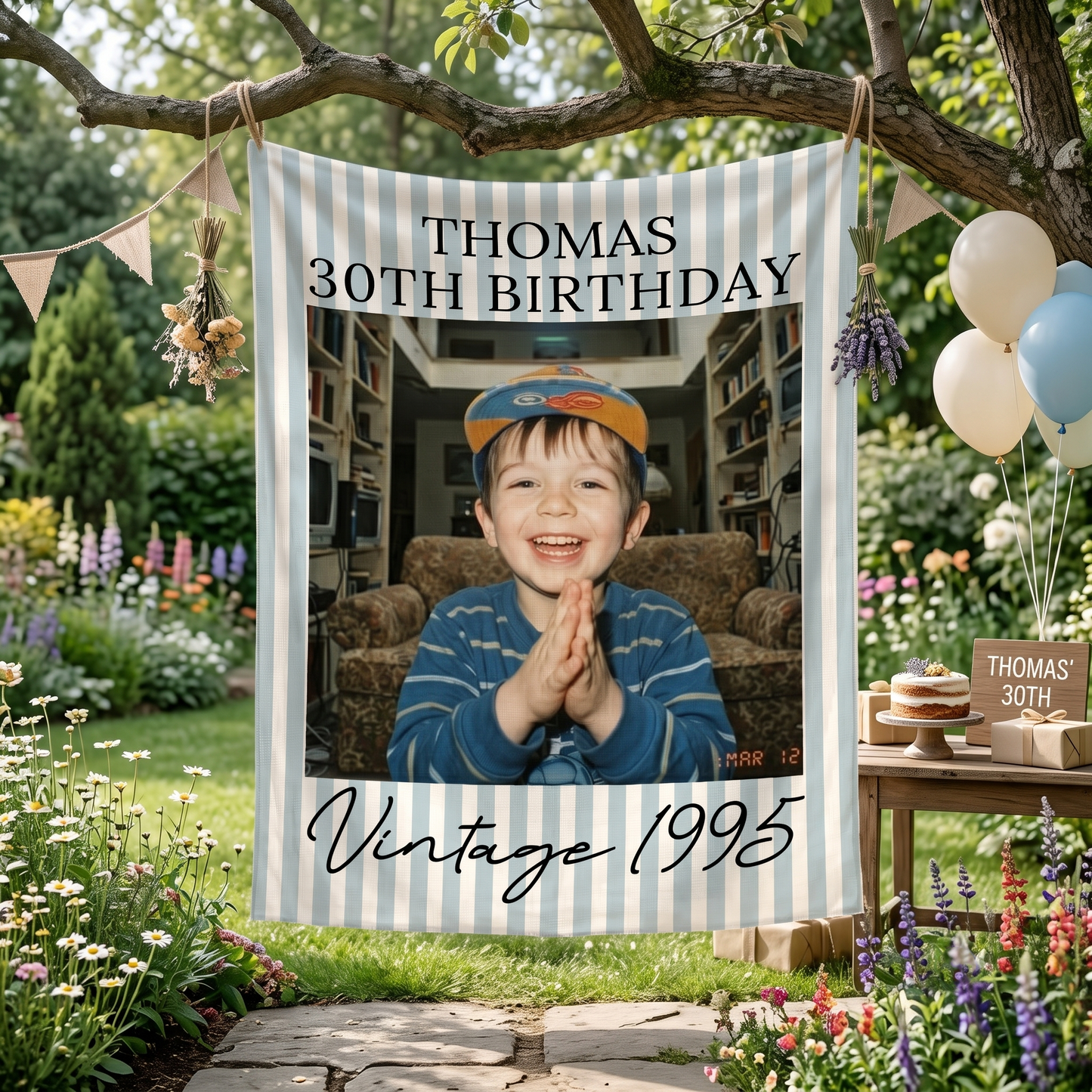 Custom 20th 30th 40th Birthday Sign, Custom Photo Party Banner, Vintage Birthday Backdrop
