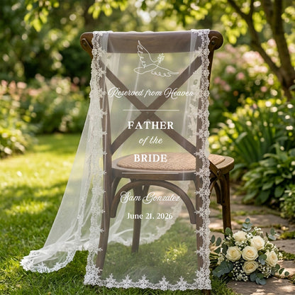 Custom In Loving Memory Wedding Chair Sign, Sheer Lace Reserved Banner, Sympathy Gift