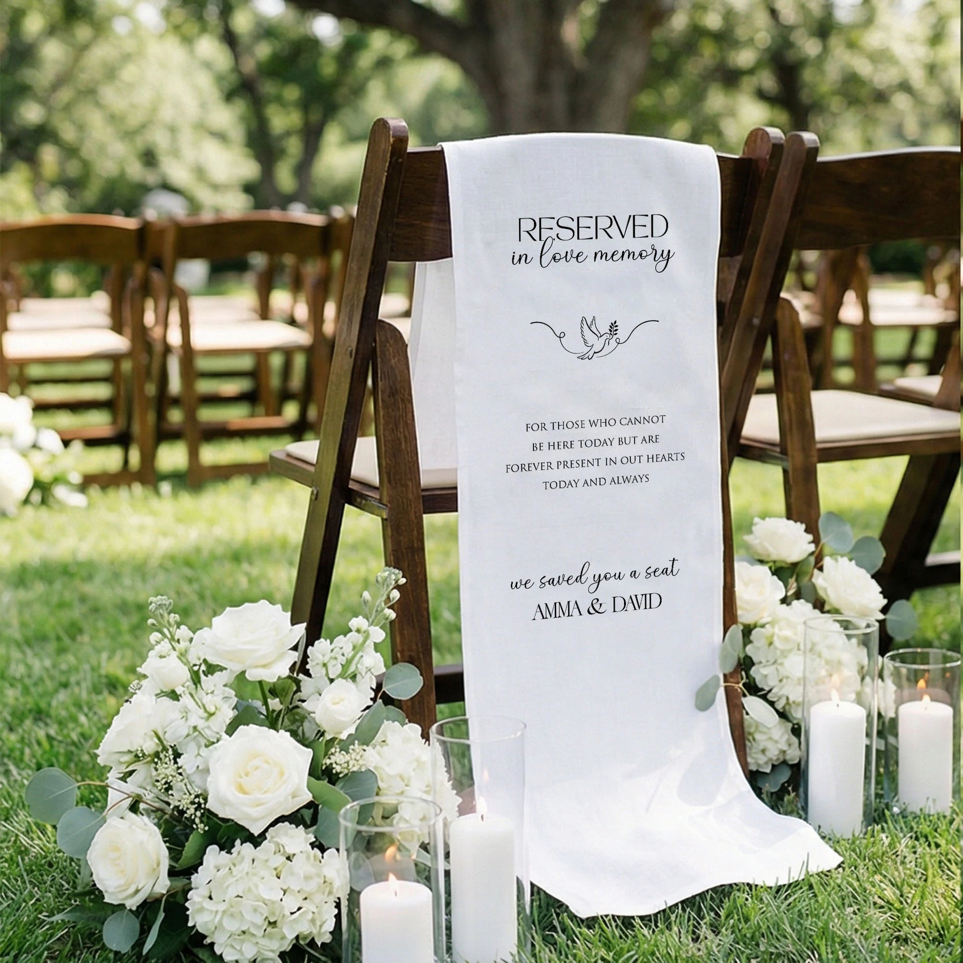 Reserved In Loving Memory Wedding Chair Sign Personalized Memorial Reserved Seat