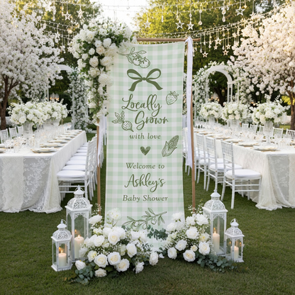 Coquette Baby Shower Banner Stand Personalized - Locally Grown Welcome Sign