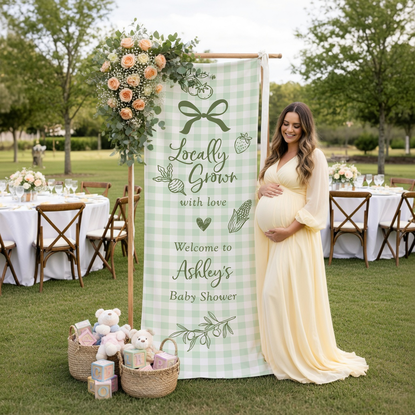 Coquette Baby Shower Banner Stand Personalized - Locally Grown Welcome Sign