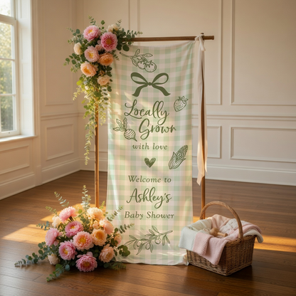 Coquette Baby Shower Banner Stand Personalized - Locally Grown Welcome Sign