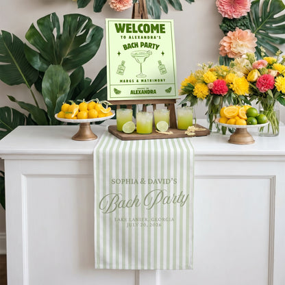 Personalized Linen Bachelorette Striped Bar Or Event Sign, Custom Name Bar Wedding Sign