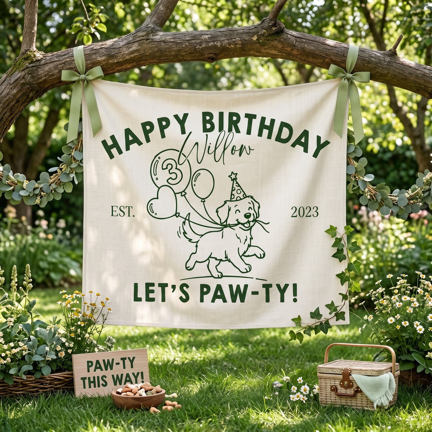 Let's Pawty Birthday, Custom Pet Banner Birthday Party Backdrop, Puppy Party Welcome Sign For Pet Owner