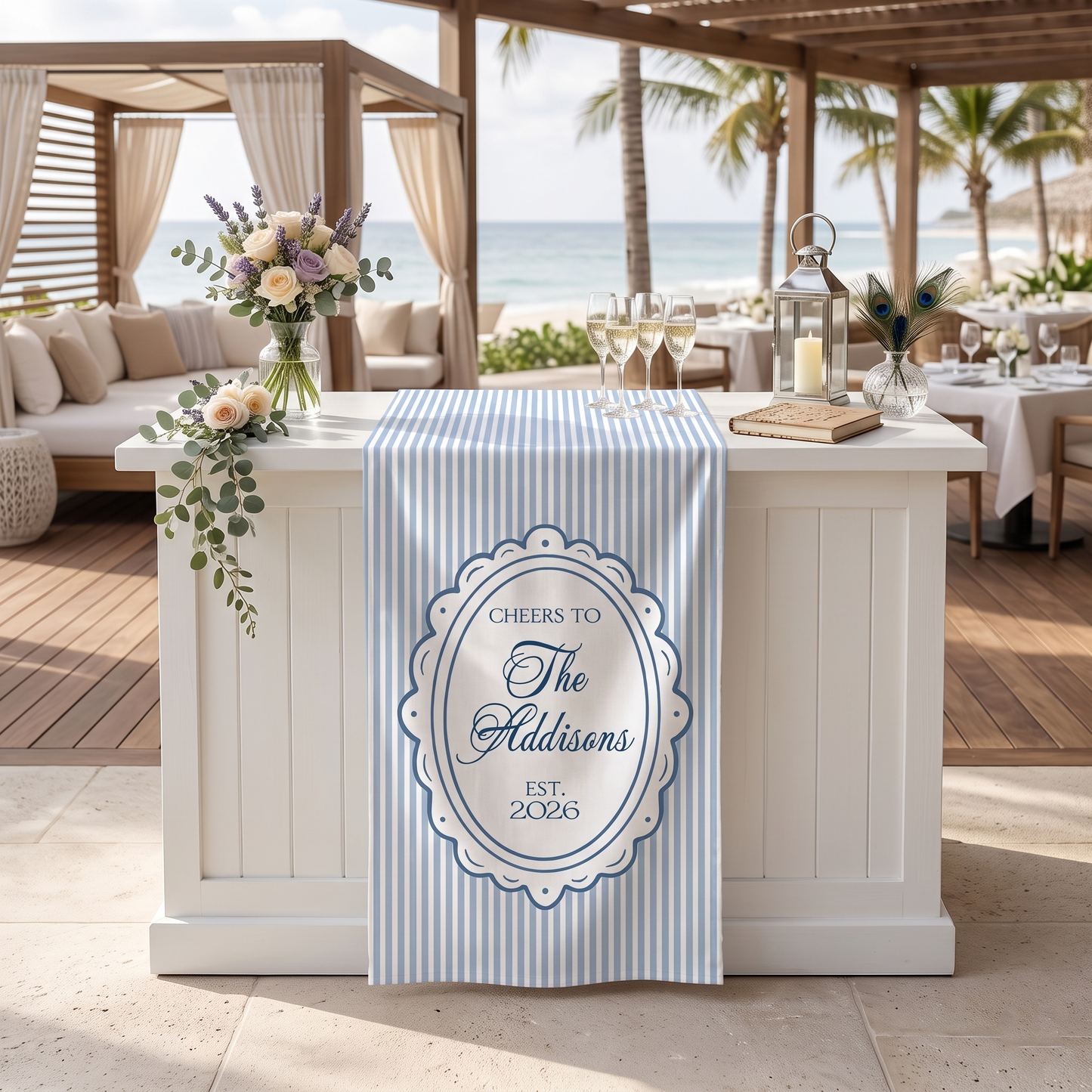 Personalized Linen striped bar or event Sign, Custom Wedding Welcome Sign, Linen Bar Menu Banner