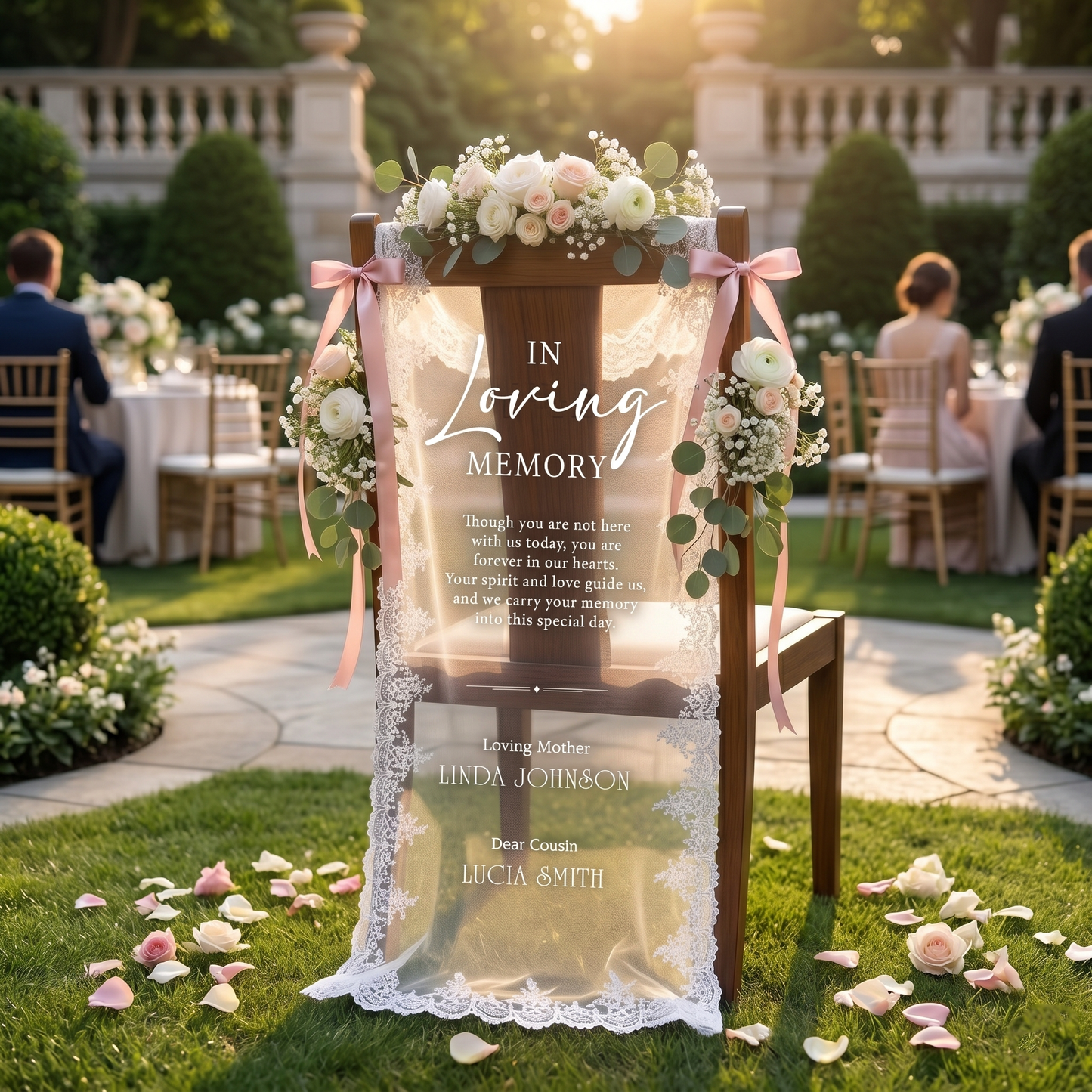 Wedding Memorial Chair Banner, In Loving Memory Lace Sign, Reserved Seat Wedding Sign