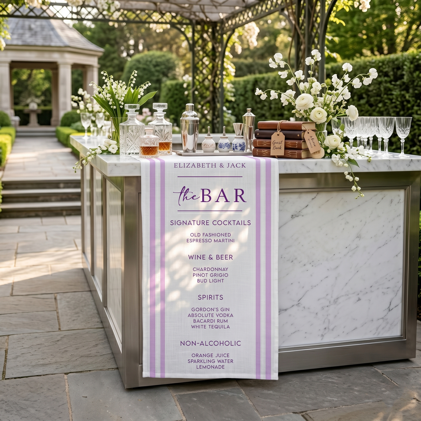 Personalized Wedding Table Runner, Minimalist Wedding Bar Menu, Signature Cocktails Sign