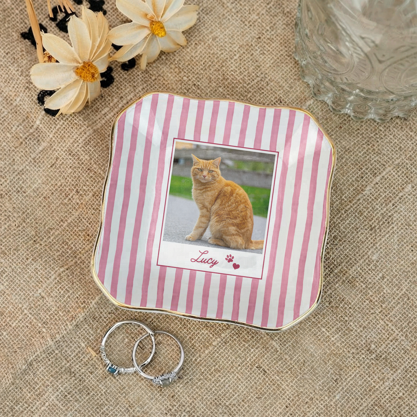 Custom Pet Jewelry Ring Dish, Dog Cat Portrait Ceramic Trinket Tray, Gift For Pet Owner
