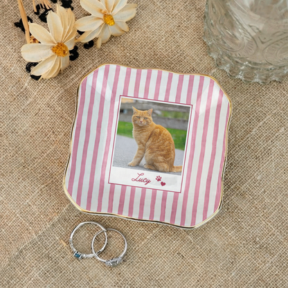 Custom Pet Jewelry Ring Dish, Dog Cat Portrait Ceramic Trinket Tray, Gift For Pet Owner