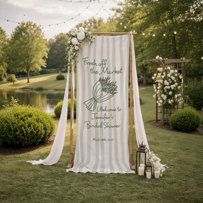 Bridal Shower Banner, Fresh Off The Market Theme Sign, Personalized Welcome Linen Decor