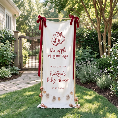 Apple Baby Shower Banner, Fabric Linen Welcome Sign, Red Plaid Baby Shower Welcome banner