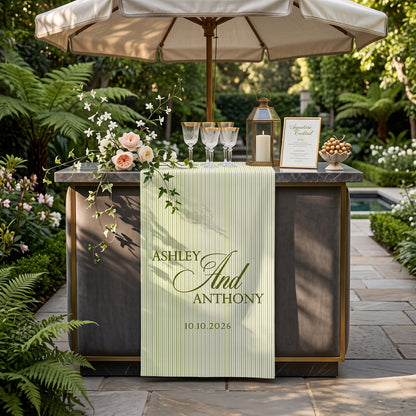 Personalized Linen striped bar or event Sign, Custom Wedding Welcome Sign With Name & Date, Linen Bar Menu Banner