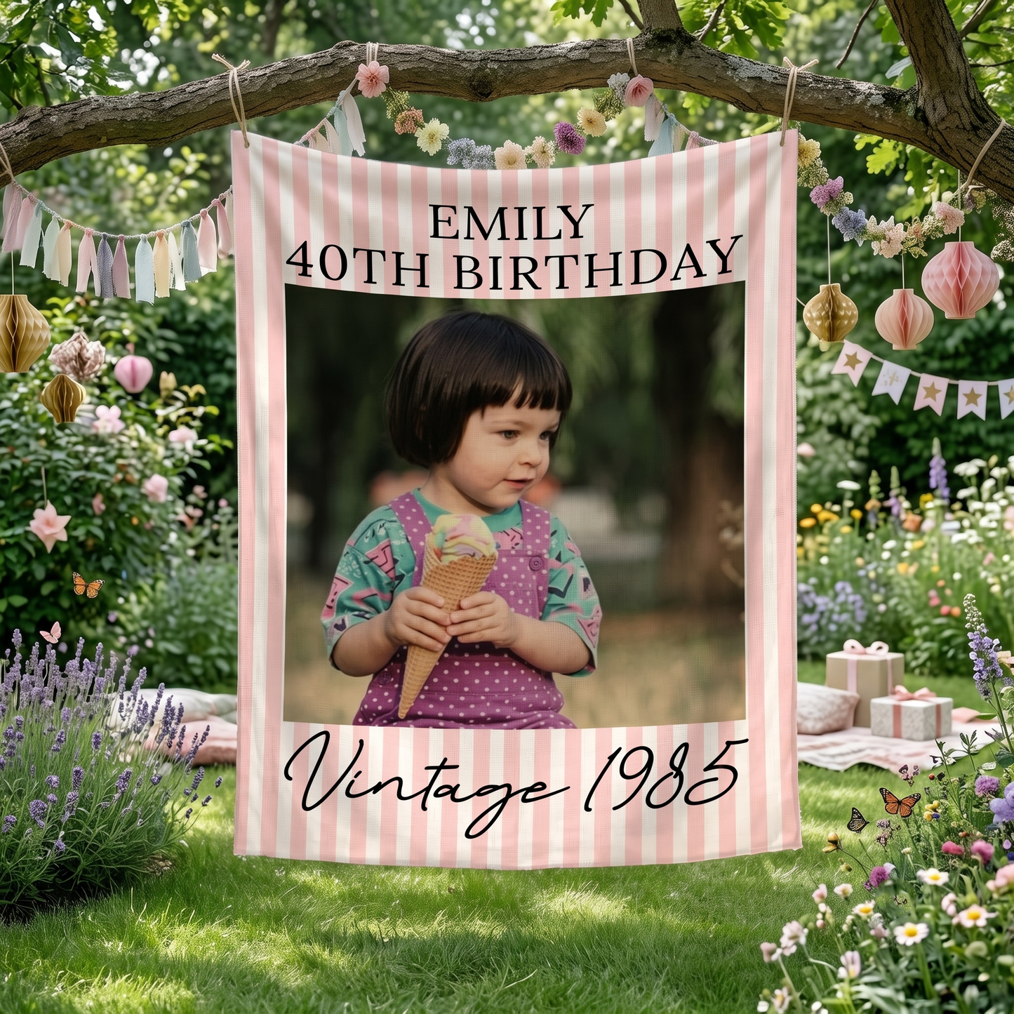 Custom 20th 30th 40th Birthday Sign, Custom Photo Party Banner, Vintage Birthday Backdrop