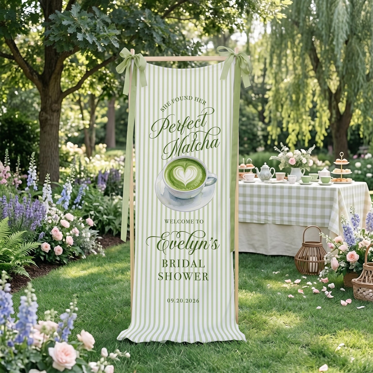 Bridal Shower Banner, Bridal Shower Welcome Sign, Matcha Party Backdrop, Custom Bride To Be Decor