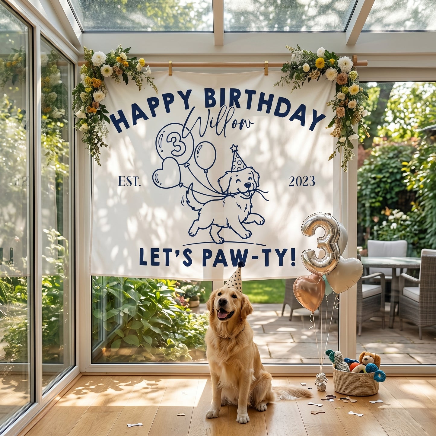 Let's Pawty Birthday, Custom Pet Banner Birthday Party Backdrop, Puppy Party Welcome Sign For Pet Owner