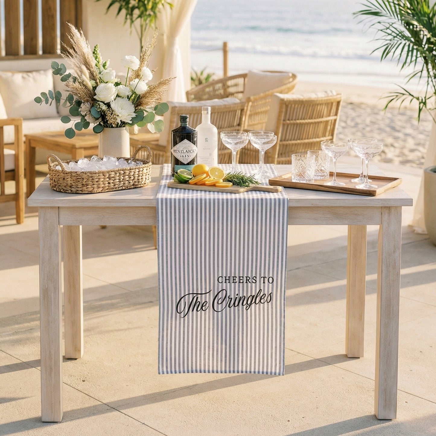 Personalized Cotton Linen Striped Wedding Bar Sign