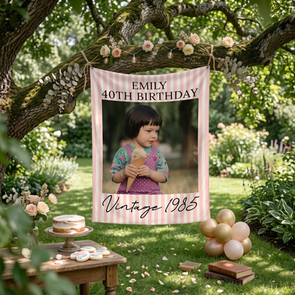 Custom 20th 30th 40th Birthday Sign, Custom Photo Party Banner, Vintage Birthday Backdrop