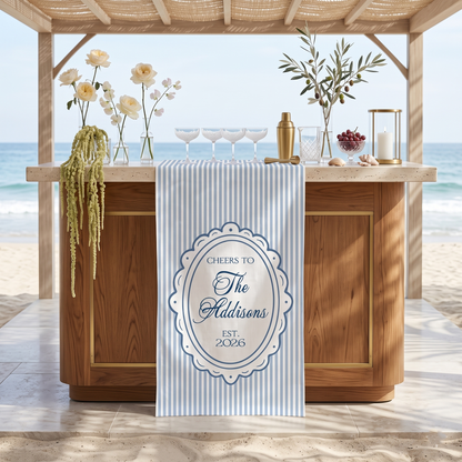 Personalized Linen striped bar or event Sign, Custom Wedding Welcome Sign, Linen Bar Menu Banner