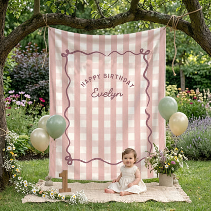 Personalized Birthday Tapestry, Custom Name Party Backdrop, Boho Strip Banner, Fabric Wall Art