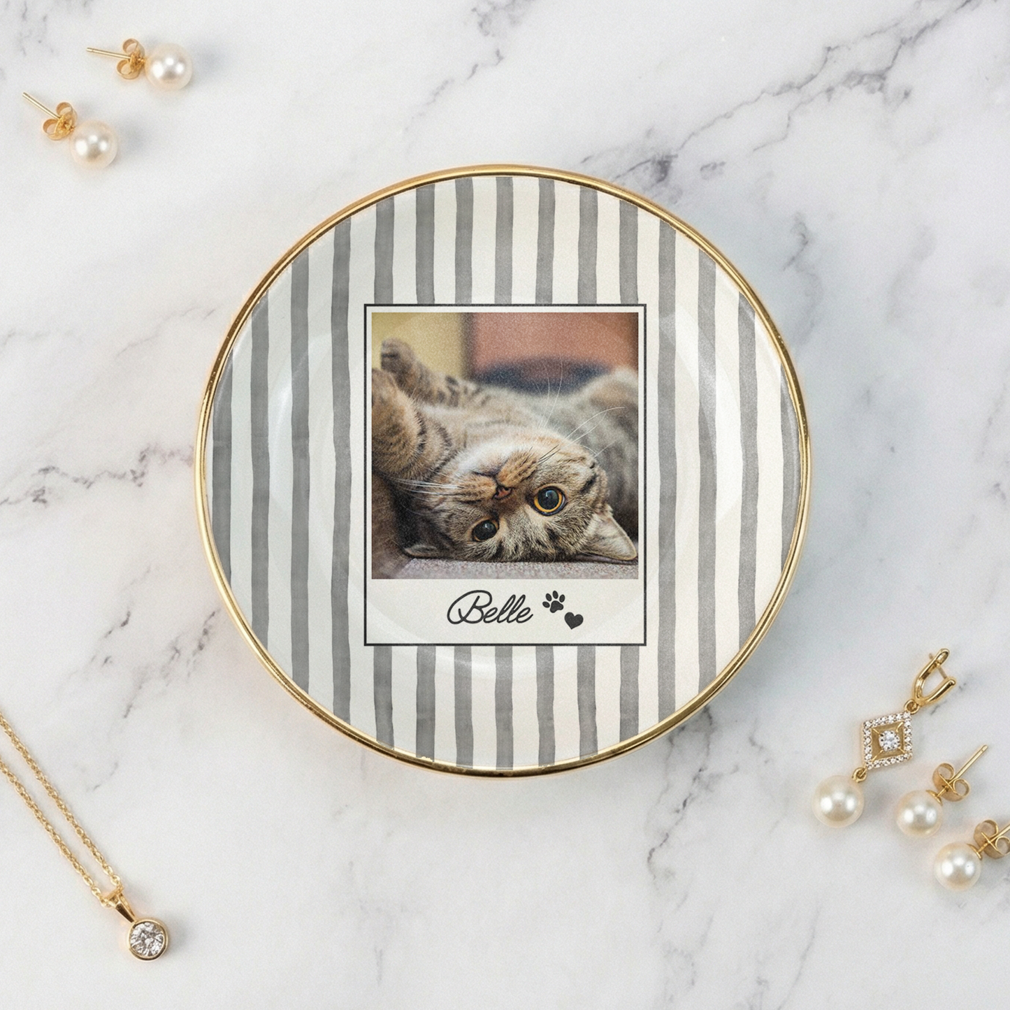 Custom Pet Jewelry Ring Dish, Dog Cat Portrait Ceramic Trinket Tray, Gift For Pet Owner