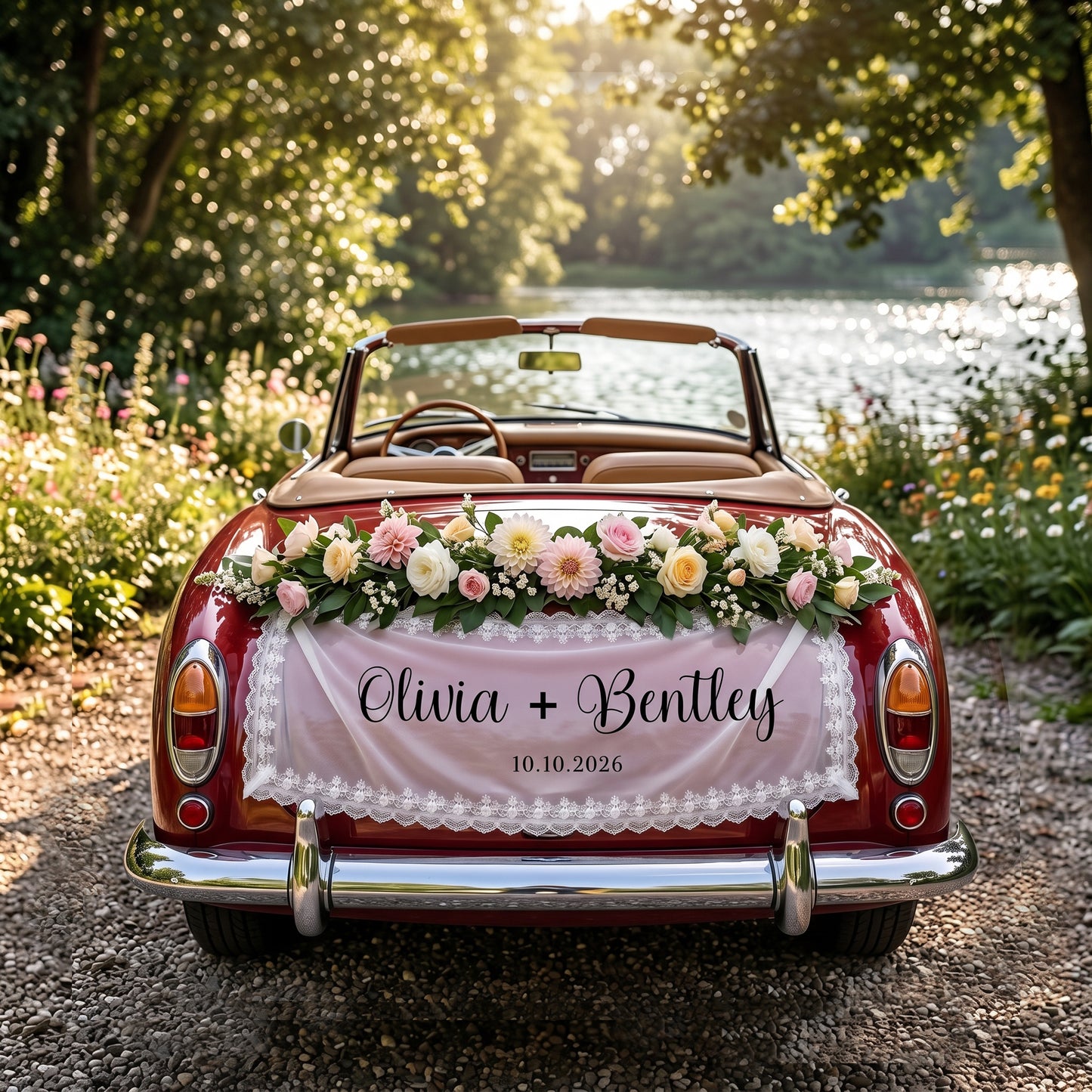 Personalized Lace Wedding Welcome Banner, Reception Entrance Sign, Wedding Car Decor