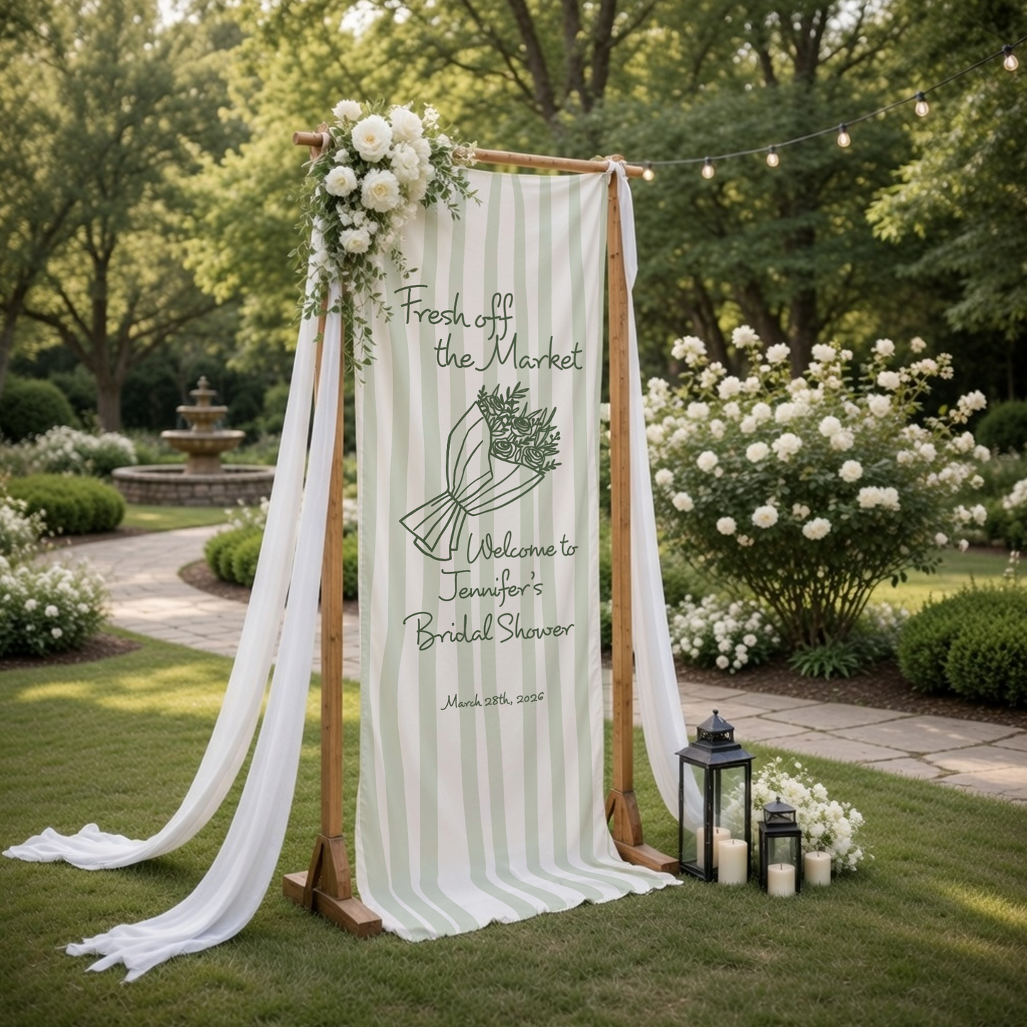 Bridal Shower Banner, Fresh Off The Market Theme Sign, Personalized Welcome Linen Decor