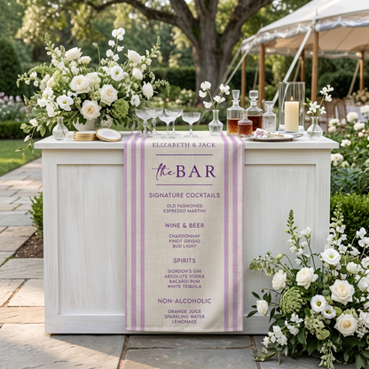 Personalized Wedding Table Runner, Minimalist Wedding Bar Menu, Signature Cocktails Sign