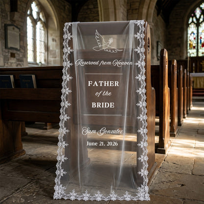 Custom In Loving Memory Wedding Chair Sign, Sheer Lace Reserved Banner, Sympathy Gift