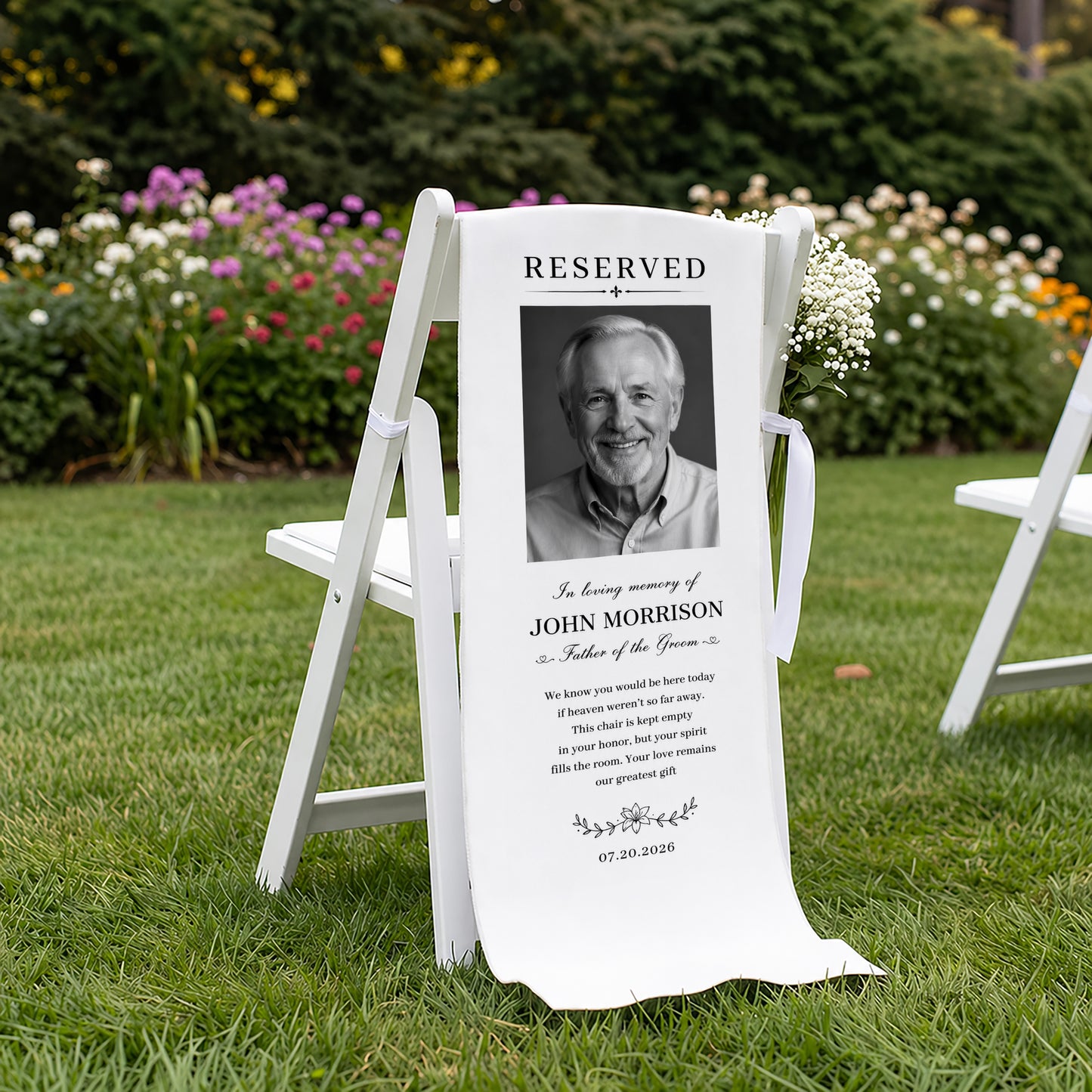 Personalized Father of Groom Photo, Reserved Wedding Memorial Chair Sign, In Loving Memory Sign