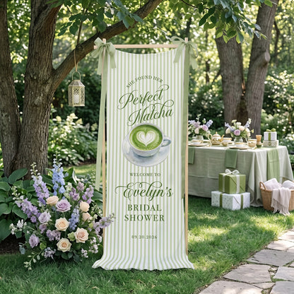 Bridal Shower Banner, Bridal Shower Welcome Sign, Matcha Party Backdrop, Custom Bride To Be Decor