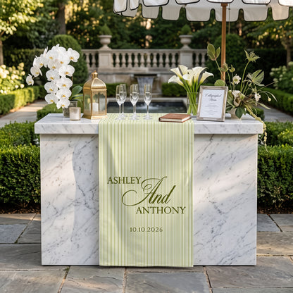 Personalized Linen striped bar or event Sign, Custom Wedding Welcome Sign With Name & Date, Linen Bar Menu Banner